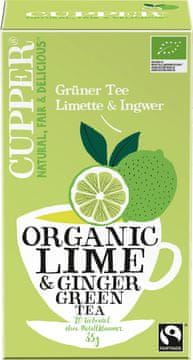 CUPPER bio aromatiziran zeleni čaj z ingverjem in lupinico limete, 4 x 35 g