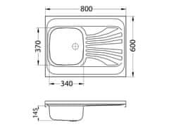 Alveus Pomivalno korito CLASSIC 30 z odcejalno površino, levo/desno, 800x600