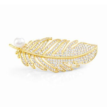 Troli Broška pozlačeno pero s pravim biserom Zlato