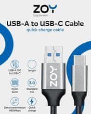 Zoy Kabel USB USB-A - USB-C 2 m Črno-srebrn (ZCAC2)