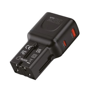 Mobile-origin PW25 potovalni adapter, EU/US/UK/AU, 35 W, črn