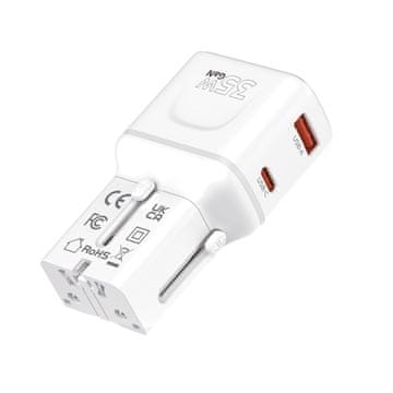 Mobile-origin PW25 potovalni adapter, EU/US/UK/AU, 35 W, beli