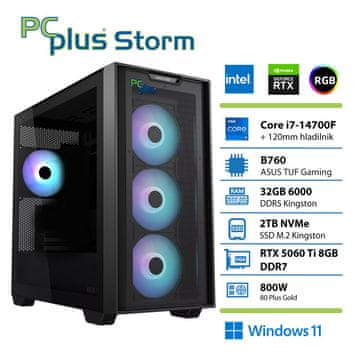 PCplus Storm Core i7 14700F 32GB 2TB SSD RTX 5060Ti 8GB Windows 11 Home gaming namizni računalnik