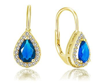 Beneto Pozlačeni uhani z modrimi cirkoni AGUC2229-GOLD