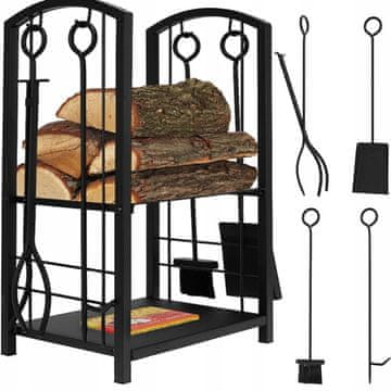 Kaminer Kovinsko stojalo za drva z dodatki črno 73cm