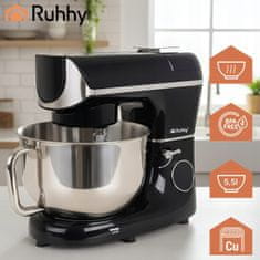 Ruhhy 2300W touch planetarni mešalnik robot LCD z ogrevano posodo + tehtnico črn 5,5L