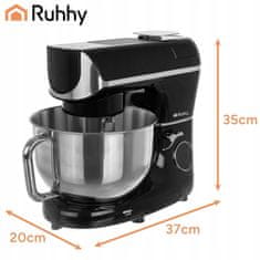 Ruhhy 2300W touch planetarni mešalnik robot LCD z ogrevano posodo + tehtnico črn 5,5L
