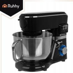 Ruhhy 3v1 2300W planetarni mešalnik robot LCD z ogrevano posodo črn 6,2L