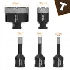 BIGSTREN Set 6 diamantnih kronskih žag M14 za keramiko in kamen 6-68mm + adapter