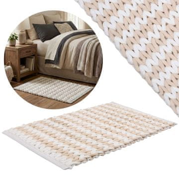 sarcia.eu Kremasto bela barva preproga za spalnico, pletena, 50x80 cm - VPOJNA, plišasta mikrovlakna, VISOKA gramatura 50x80cm