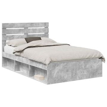 Vidaxl Konstrukcija postelje Beton 120 x 190 cm Masivno borovo les