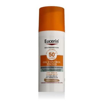 Eucerin Sun Oil Control Tinted Dry Touch Sun Gel-Cream SPF50+ obarvana gel krema za zaščito pred soncem za obraz 50 ml Odtenek medium unisex