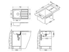 Alveus Pomivalno koito ZOOM 20 z odcejalnikom, vsadno, 790x500