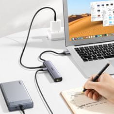 Ugreen Večfunkcijski USB 3.0 HUB razdelilnik – 3x USB, Ethernet RJ-45, USB-C PD, siv