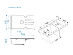 Alveus Pomivalno korito RECORD 40 z odcejalno površino, 780x480, črna