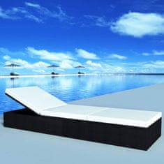 Vidaxl Ležalnik Črna poli ratan