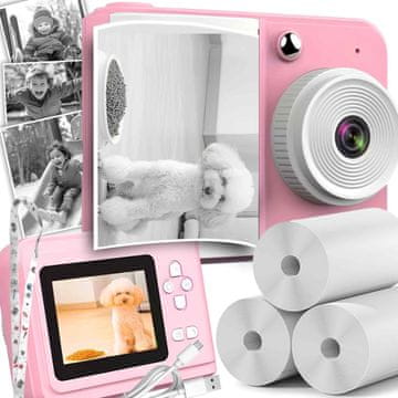 Dexxer Otroški LCD instant fotoaparat s tiskalnikom + 3 trakovi roza