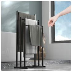 Dexxer Talno kovinsko stojalo in držalo za 3 kopalniške brisače črno mat 84cm