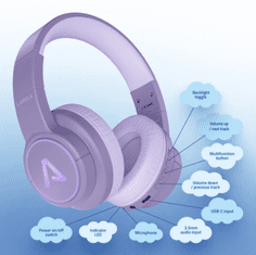 LAMAX GlowKid1 otroške brezžične slušalke, LED osvetlitev, 85 dB, roza (8595724902935)