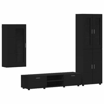 Vidaxl Komplet TV omaric s predalom FLORIN 3 pcs Črna Konstruiran les