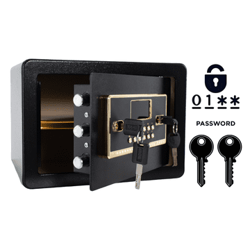 Nikcorp Domači sef 25x35x25 cm, elektronska ključavnica in ključ, alarm, jeklen, stenska montaža, črn