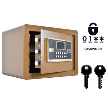 Nikcorp Domači sef 25x35x25 cm, elektronska ključavnica in ključ, alarm, oklepljen, rjav