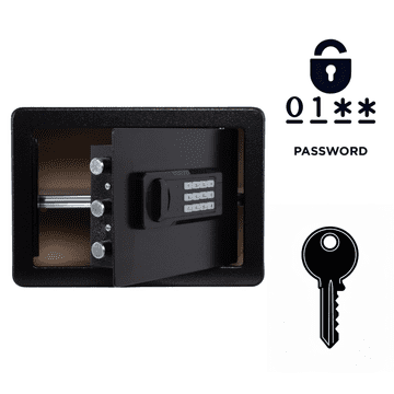 Nikcorp Domači sef 25x35x26 cm, elektronska ključavnica in ključ, jeklen, črn