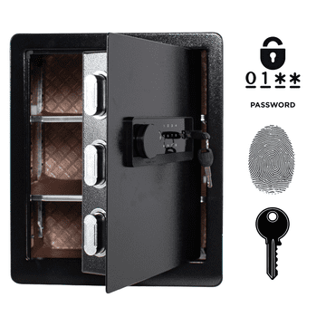 Nikcorp Biometrični sef na prstni odtis 45x38x32 cm, jeklen, z alarmom, elektronsko ključavnico in ključi, črn