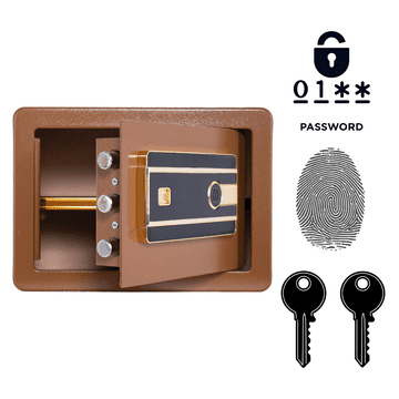 Nikcorp Biometrični sef na prstni odtis 45x38x32 cm, elektronska ključavnica, jeklen, rjav