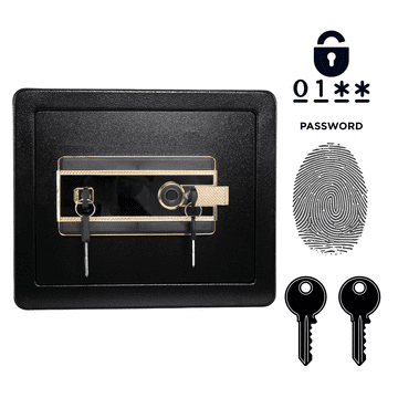 Nikcorp Biometrični sef na prstni odtis 45x38x32 cm, oklepljen jeklen trezor z elektronsko ključavnico in ključi, črn