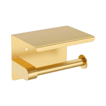 Nikcorp Stensko držalo za toaletni papir s polico, nerjaveče jeklo, krtačeno zlato, za kopalnico, 14 x 10 cm