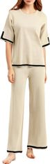 Nikcorp Ženski dvodelni komplet bež barve, udoben pajac, ohlapna bluza in hlače s širokimi hlačnicami, ena velikost