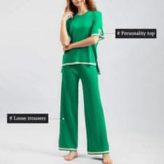 Nikcorp Ženski dvodelni komplet zelen, udoben pajac iz viskoze, ohlapen kroj, ena velikost, hlače in majica