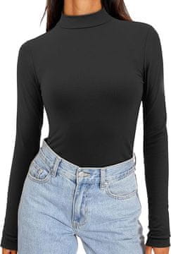 Nikcorp Ženska oprijeta majica s puli ovratnikom, dolgi rokavi, elastična bluza, črna, velikost L