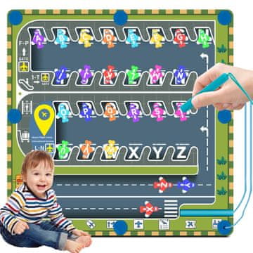 Nikcorp Montessori magnetna tabla z abecedo, lesena izobraževalna sestavljanka labirint, motiv letala, 3-5 let