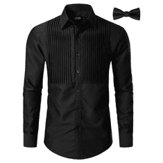 Nikcorp Moška formalna srajca črtasta siva Regular Fit z metuljčkom, velikost M, elegantna za poroko ali poslovne priložnosti