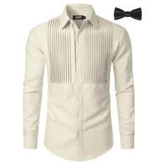 Nikcorp Moška formalna srajca s črtami in metuljčkom, Regular Fit, kremna, velikost S