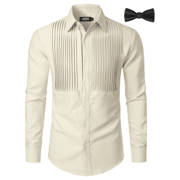 Nikcorp Moška formalna srajca s črtami in metuljčkom, Regular Fit, kremna, velikost S