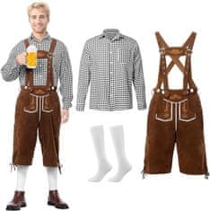 Nikcorp Moški komplet za Oktoberfest usnjene hlače, naramnice in srajca, bavarska noša, velikost M