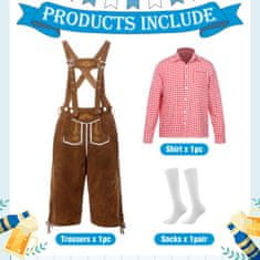 Nikcorp Moški Oktoberfest komplet: usnjene hlače, naramnice, rdeča srajca, nogavice, bavarski kostum, S