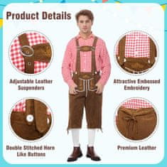 Nikcorp Moški Oktoberfest komplet: usnjene hlače, naramnice, rdeča srajca, nogavice, bavarski kostum, S