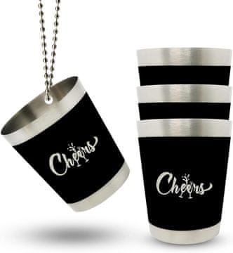 Nikcorp Kozarci za žganje s ketnico, set 4 kos, nerjaveče jeklo, črni, 40 ml, za zabave in dekliščine