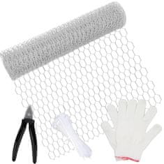 Nikcorp Šesterokotna žična mreža 40 cm x 6 m, 13 mm, pocinkana ograja za vrt in živali s kleščami, vezicami in rokavicami