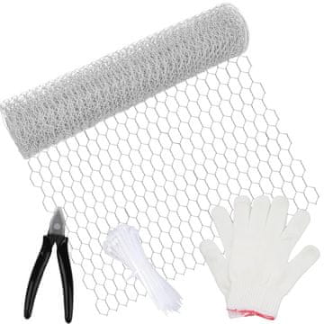 Nikcorp Šesterokotna žična mreža 40 cm x 6 m, 13 mm, pocinkana ograja za vrt in živali s kleščami, vezicami in rokavicami