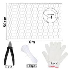 Nikcorp Šesterokotna žična mreža 40 cm x 6 m, 13 mm, pocinkana ograja za vrt in živali s kleščami, vezicami in rokavicami