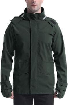 Nikcorp Moška dežna jakna vodoodporna s kapuco, 10.000mm, zračna, lahka, za kolo in prosti čas, sivo-zelena M