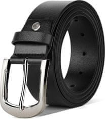 Nikcorp Moški usnjeni pas črn 110 cm, nastavljiv, s klasično zaponko, širina 38 mm, naravno usnje, darilna škatla