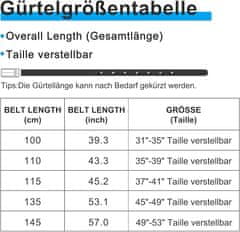 Nikcorp Moški usnjeni pas črn 110 cm, nastavljiv, s klasično zaponko, širina 38 mm, naravno usnje, darilna škatla