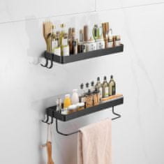 Nikcorp Stenska polica za začimbe 35 cm, kuhinjsko stojalo brez vrtanja z držalom za brisače in kavlji, samolepilna