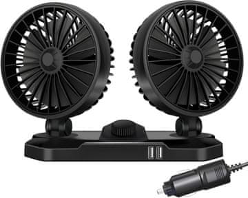 Nikcorp Avtomobilski ventilator 12V z dvojno glavo, 360° vrtljiv, 2 hitrosti, za avto, kombi, tovornjak, avtodom